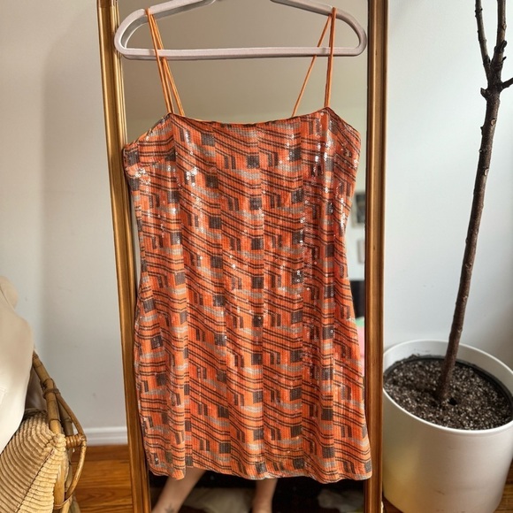 NWT &Other Stories Orange Sequin Geometric Print Minidress Size 10 - Picture 4 of 6